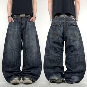 Vintage y2k distressed dark wash archive baggy wide leg skater rare jeans